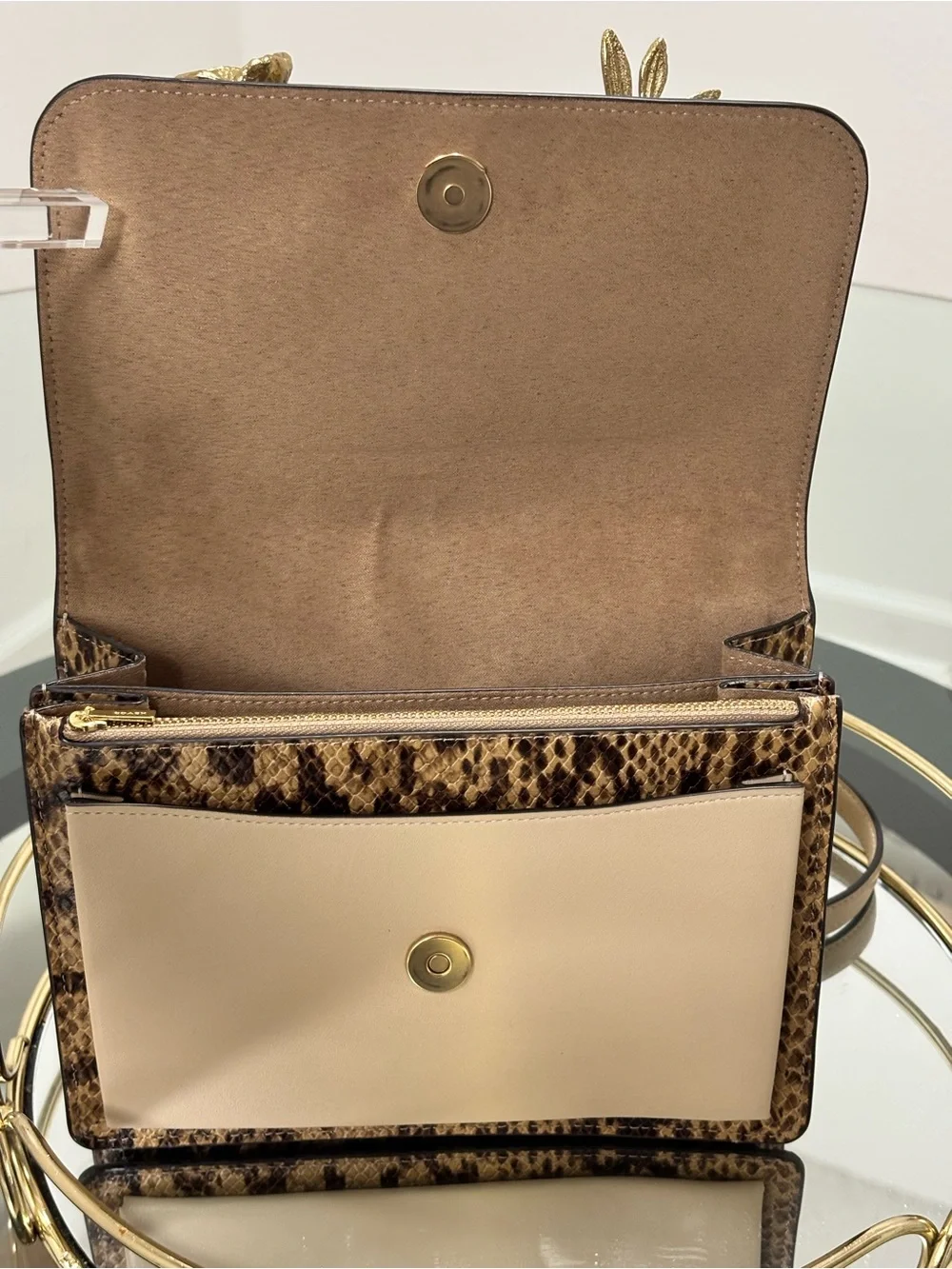Coach Klare Colorblock Beige Cream Snakeskin-Effect Shoulder Crossbody Bag